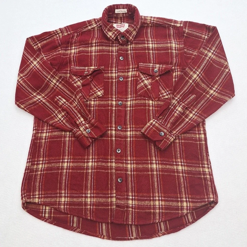 Levi Strauss & Co Shirt Mens 2XL Red Plaid Flannel Long Sleeve Slim Fit Heritage